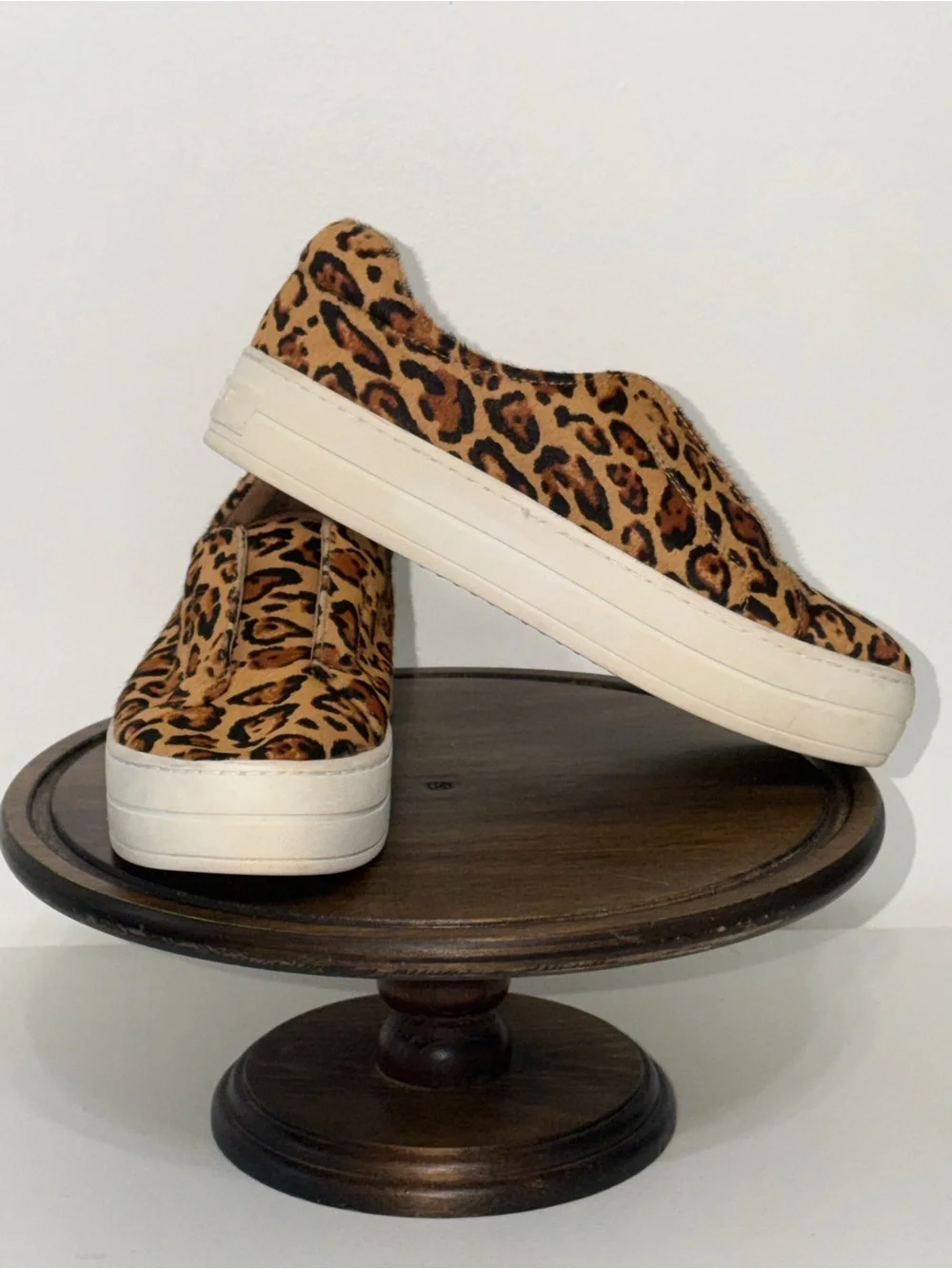 J/Slides NYC Leopard Calf Hair Platform Slip On Sneakers 6.5M